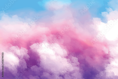 PrinHand painted watercolor sky cloud background with a pastel colored
