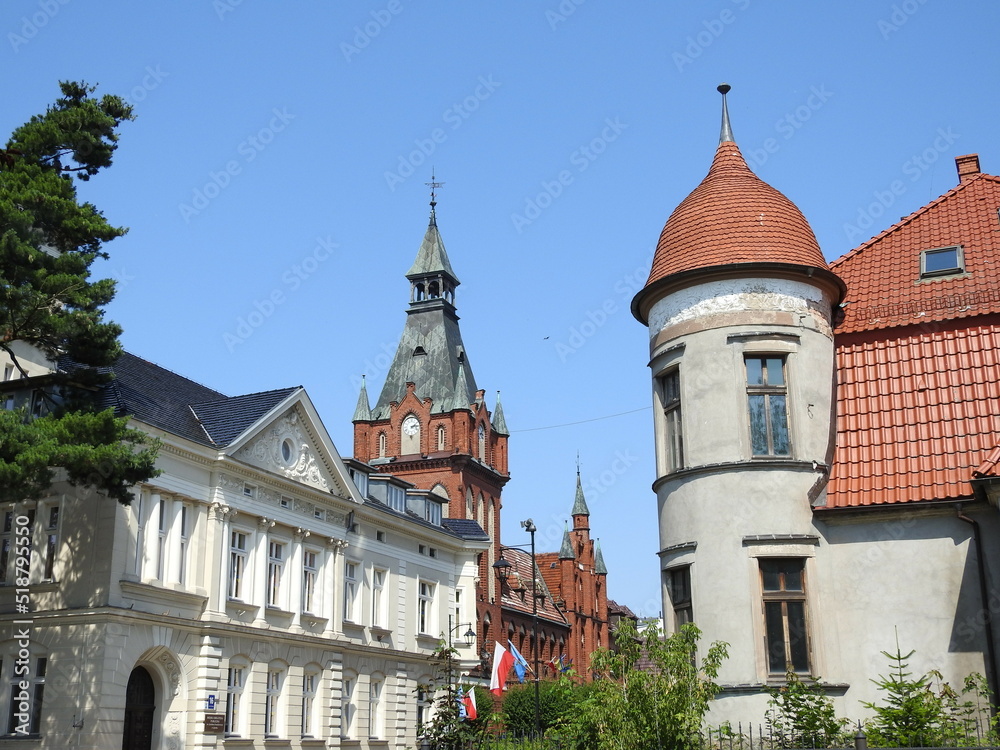 Three styles of the architecture of Lembork, Poland