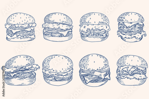 hamburger hand drawing sketch set