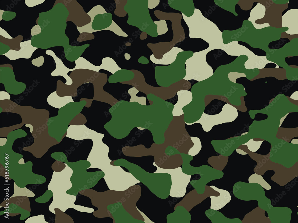 Camouflage pattern background vector. Classic clothing style masking camo repeat print. Virtual background for online conferences, online transmissions. Green brown black olive colors forest texture Camouflage pattern background vector. Classic clothing style masking camo repeat print. Virtual background for online conferences, online transmissions. Green brown black olive colors forest texture