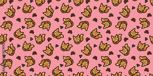 Foxes illustration background. Seamless pattern. Vector. キツネのイラストパターン