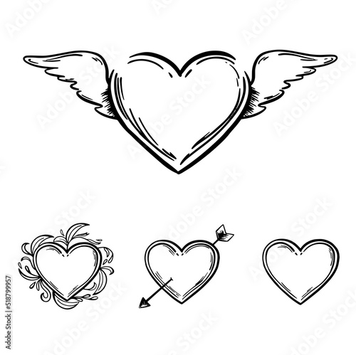 Set of Handdrawn heart. Handdrawn rough marker heart isolated on white background. Vector illustration for your graphic design.