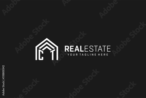 Letter CT house roof shape logo, creative real estate monogram logo style