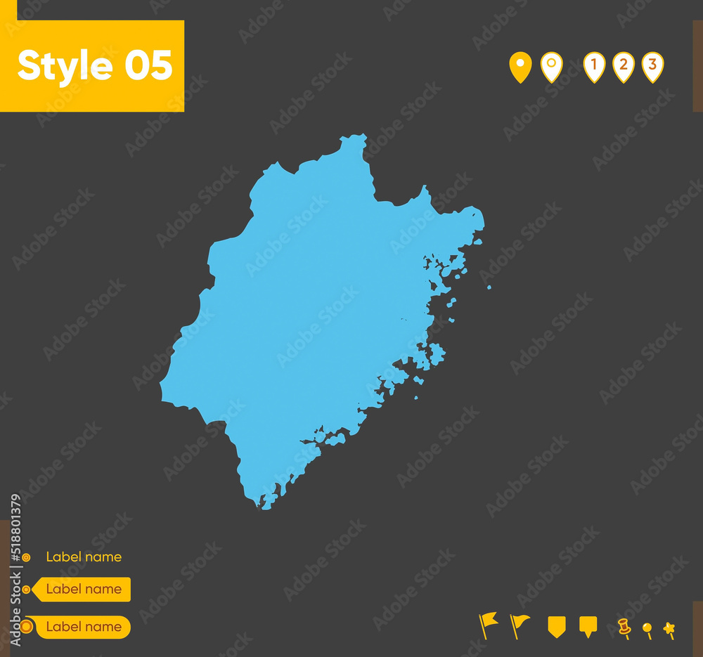 Fujian, China- map isolated on gray background. Outline map. Vector illustration.