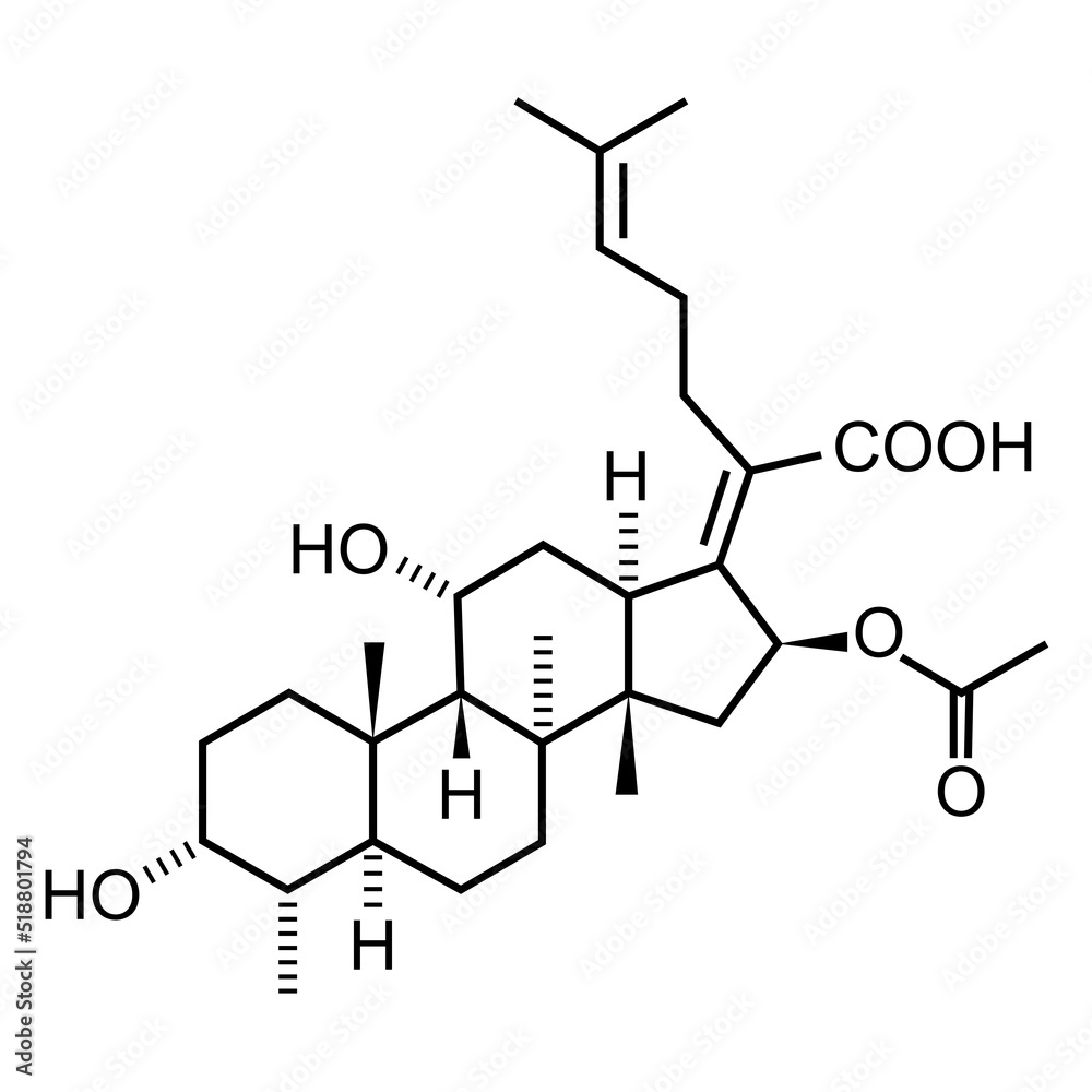 Fusidic Acid Drug Molecule. Chemical Structure. Skeletal Formula. Vector Illustration.
