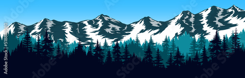 nature vector illustration of snowy mountains and pine forest for presentations and backgrounds and cards of nature vector mountain.