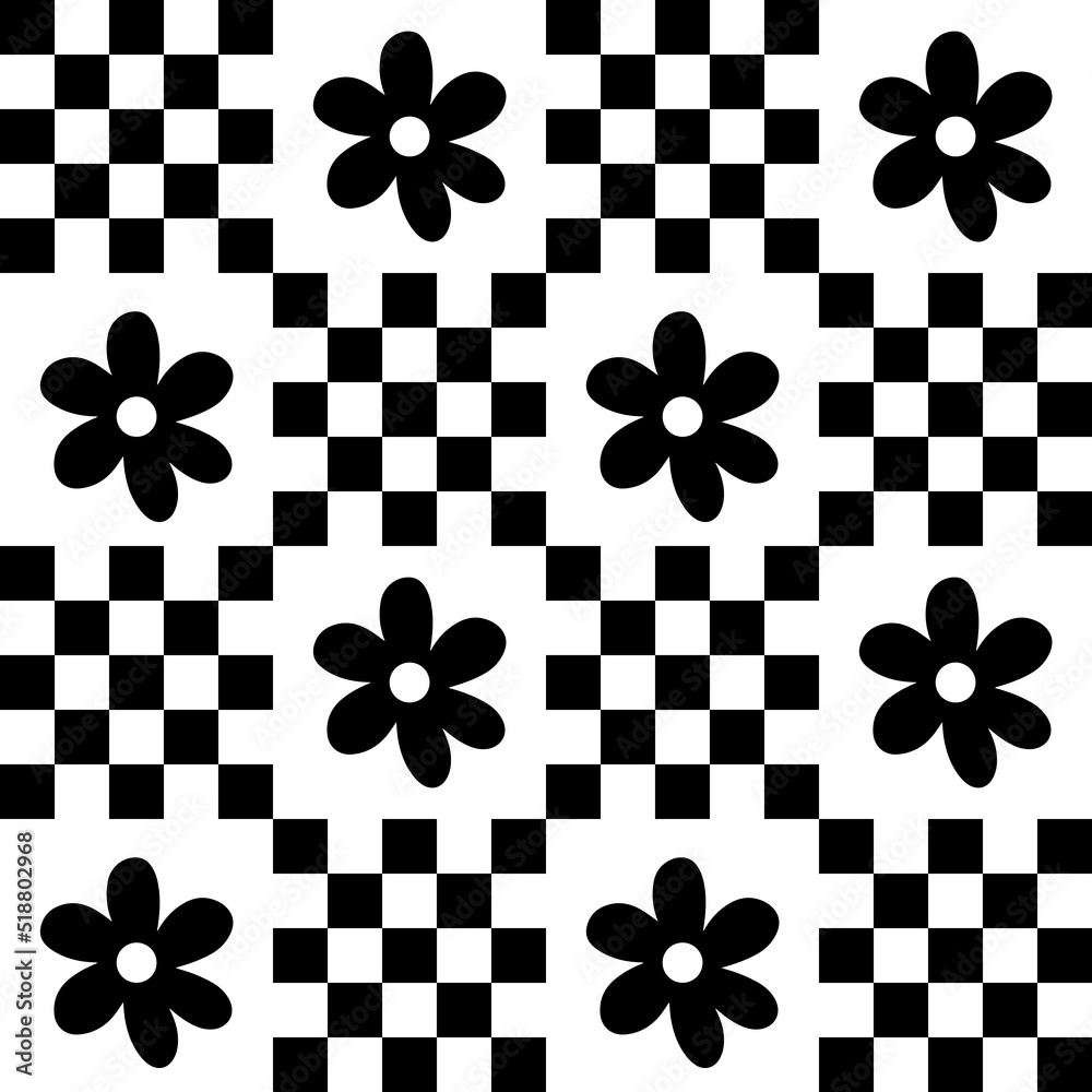 Cute y2k patchwork floral seamless pattern background, black and white  monochrome checkerboard and daisy backdrop. Modern, trendy vector design,  aesthetic print for textile, wallpaper Stock Vector | Adobe Stock
