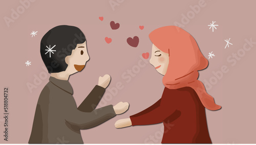 Young couple falling in love boyfriend and girlfriend watercolor illustration vector