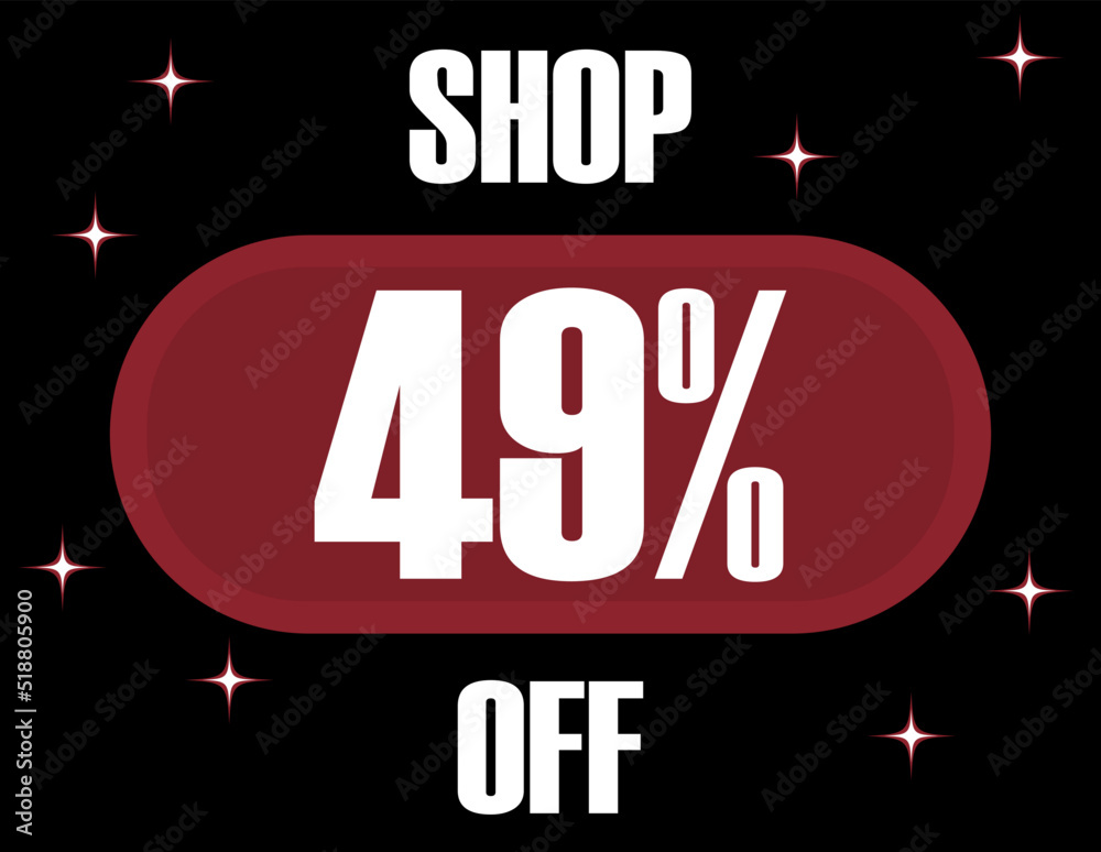 49% Off Shop. Vector 49% discount on black background and glowing effect.