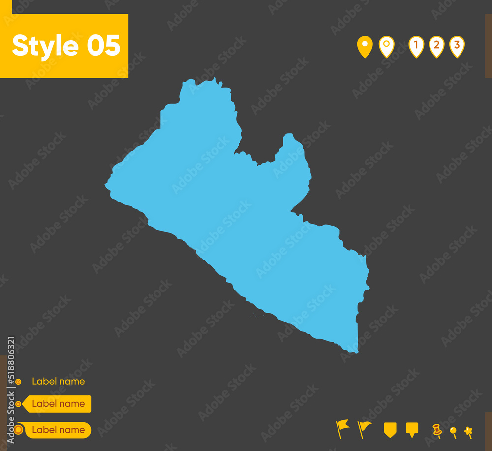 Liberia - map isolated on gray background. Outline map. Vector ...