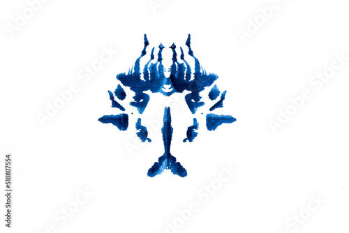 Rorschach test used in Psychoanalysis. Symmetric, mirror images made of granulated ink on white background