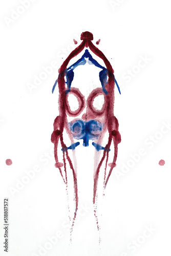 Abstract ink blot test 
 - Rorschach test used in Psychoanalysis. Colorful symmetric shapes isolated against white background