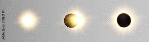 Phases of a solar eclipse. Bright sunshine. Vector