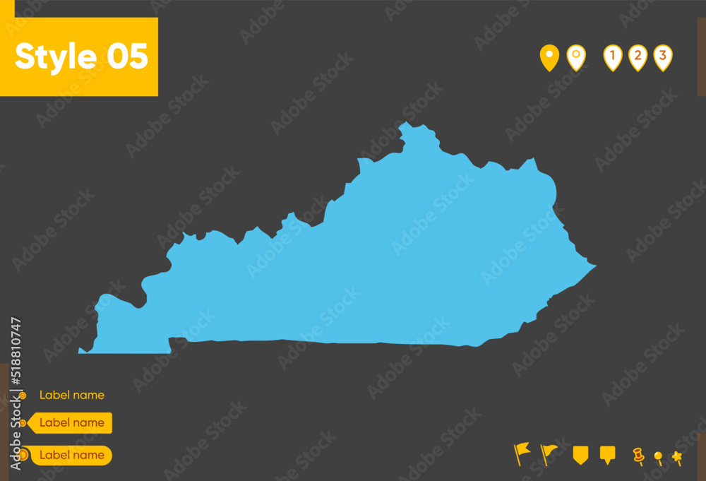 Kentucky, USA - map isolated on gray background. Outline map. Vector illustration.