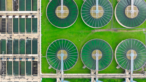 aerial view sewage treatment plant near downtown 