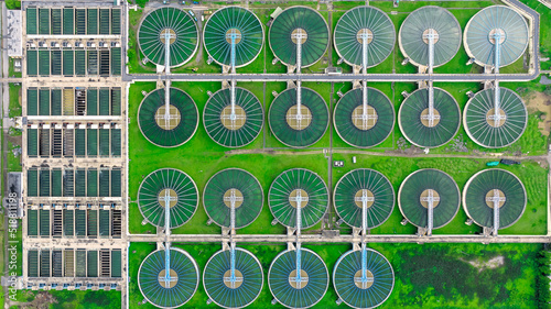 aerial view sewage treatment plant near downtown 