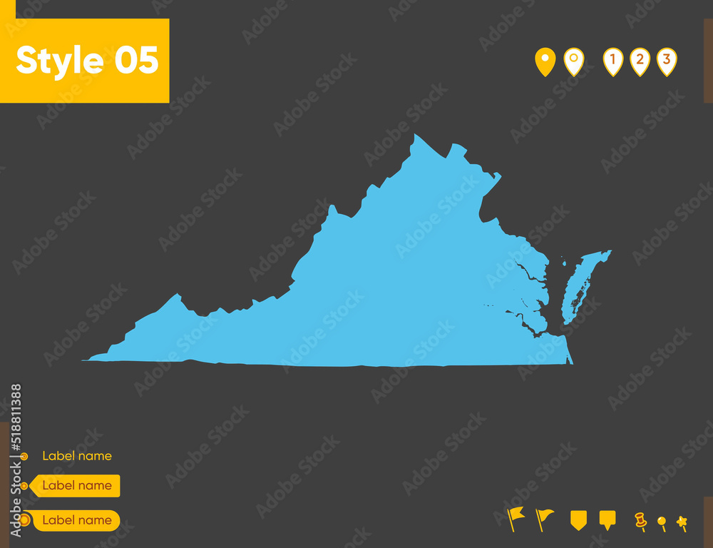 Virginia USA Map Isolated On Gray Background Outline Map Vector 1000 F 518811388 
