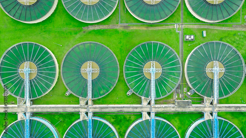 aerial view sewage treatment plant near downtown 