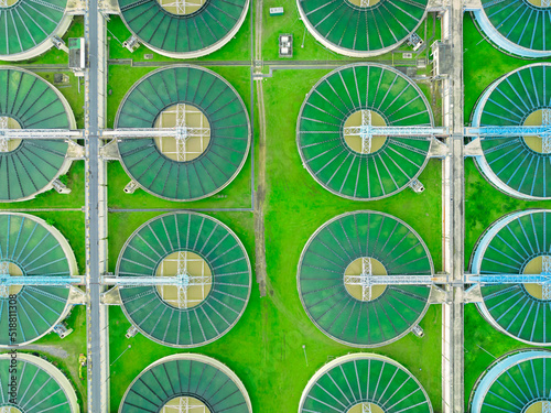 aerial view sewage treatment plant near downtown 