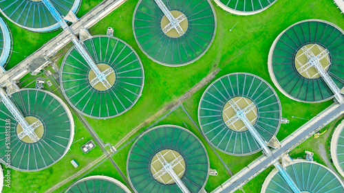 aerial view sewage treatment plant near downtown 