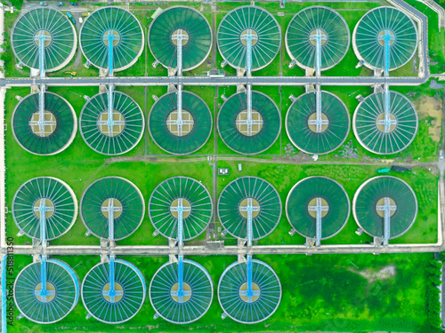 aerial view sewage treatment plant near downtown 