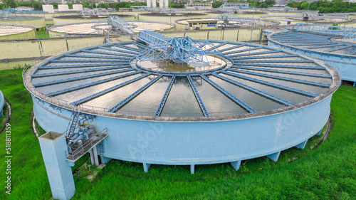 aerial view sewage treatment plant near downtown 