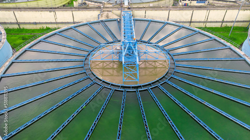 aerial view sewage treatment plant near downtown 
