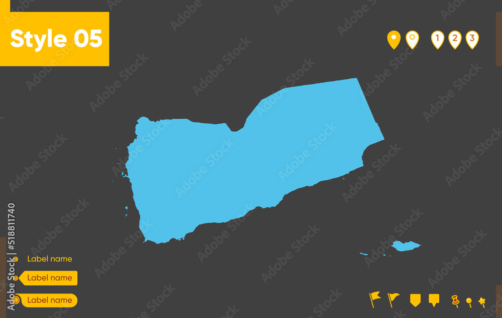 Yemen - map isolated on gray background. Outline map. Vector illustration.