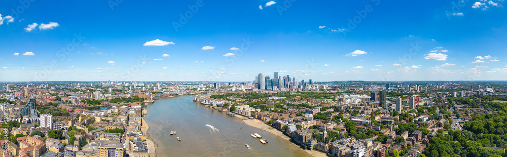 Aerial panorama of Canary Wharf UK