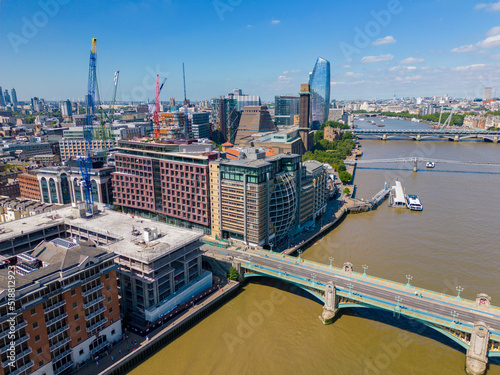 Aerial photo Southwark Bridge London UK and city architecture photo