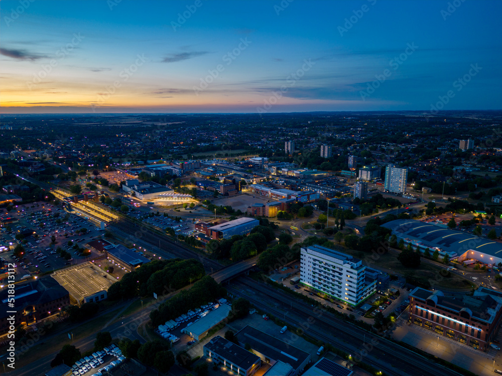 Fototapeta premium Aerial night photo Stevenage UK