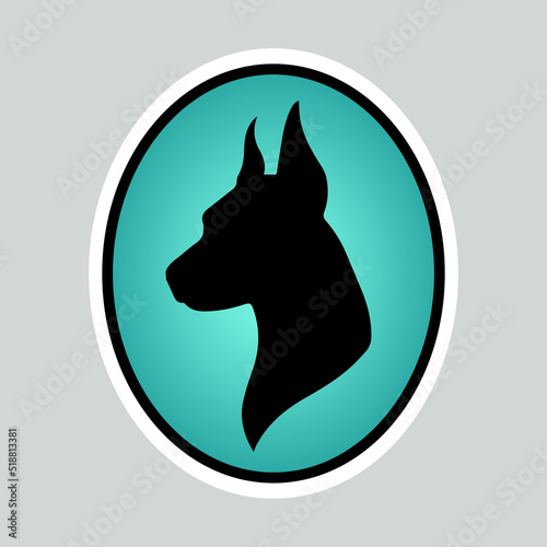 Silhouette of a docked doberman as sticker for web design. Lovely black doberman as sticker for design websites, logo, icons, signs, applications or social network communication.