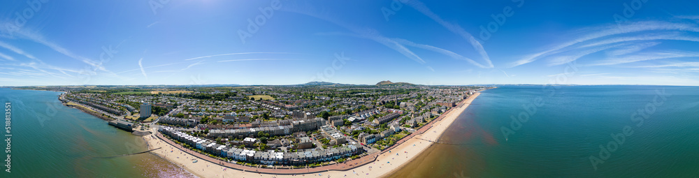 Aerial panorama Portobello Beach UK