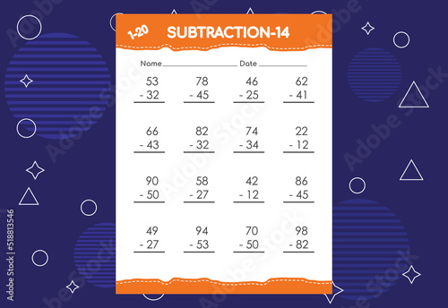 Subtraction worksheet for kids. Educational math activities worksheet for children
