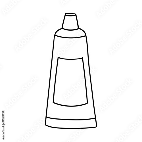  tube of ointment. Medicine doodle. Contour drawing in black, linear cream icon in the package