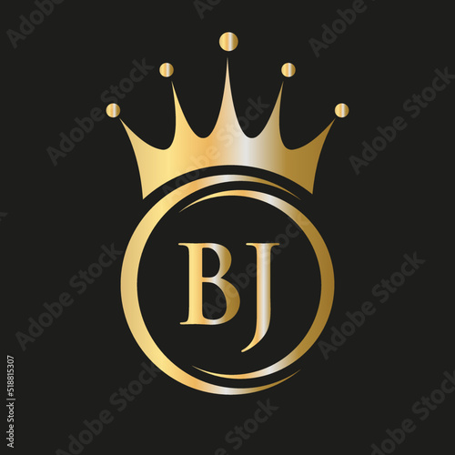 Letter BJ Crown Logo. Royal Crown Logo for Spa, Yoga, Beauty, Fashion, Star, Elegant, Luxury Sign