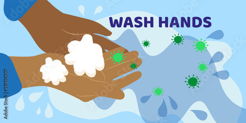 Wash your hands poster flat vector illustration.