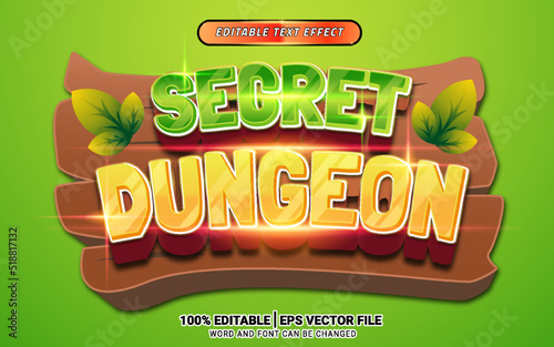 Cartoon playful green yellow with wooden 3d text effect editable template design