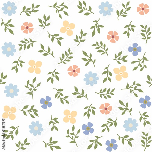 Wallpaper Mural Cute colorful abstract flowers. Seamless pattern with Isolated wild flowers in pastel colors on the white background. Simple floral pattern. Torontodigital.ca
