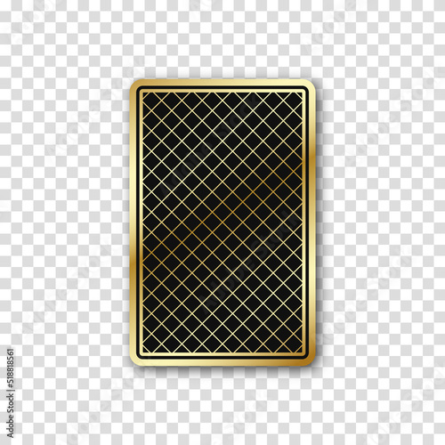 Playing poker card on transparent background. Black and gold back side design. Vector illustration.