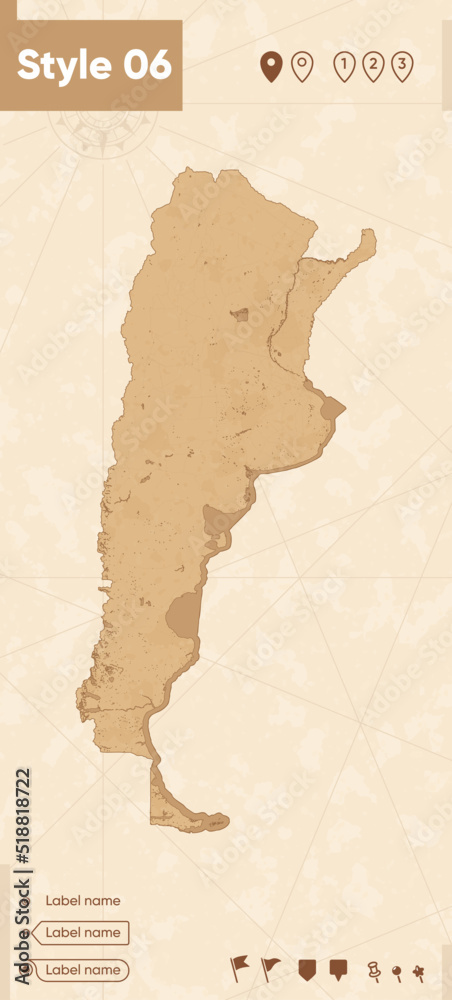 Argentina - map in vintage style, retro style map, sepia, vintage. Vector map.