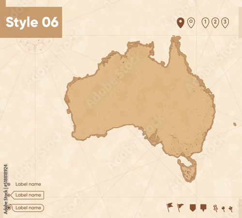 Australia - map in vintage style, retro style map, sepia, vintage. Vector map.