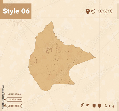 Beni, Bolivia - map in vintage style, retro style map, sepia, vintage. Vector map.