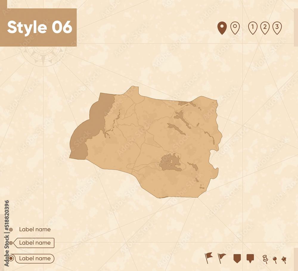 Los Rios, Chile - map in vintage style, retro style map, sepia, vintage. Vector map.