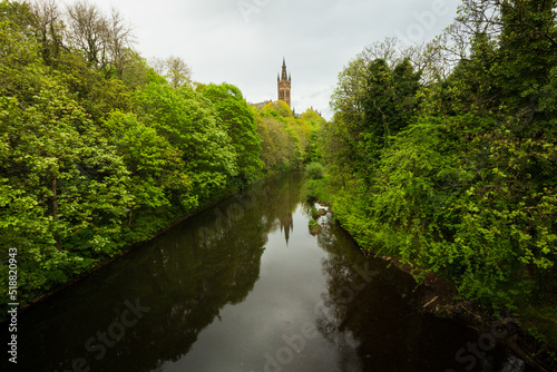 Glasgow University campus gardens	 and river Kelvin 