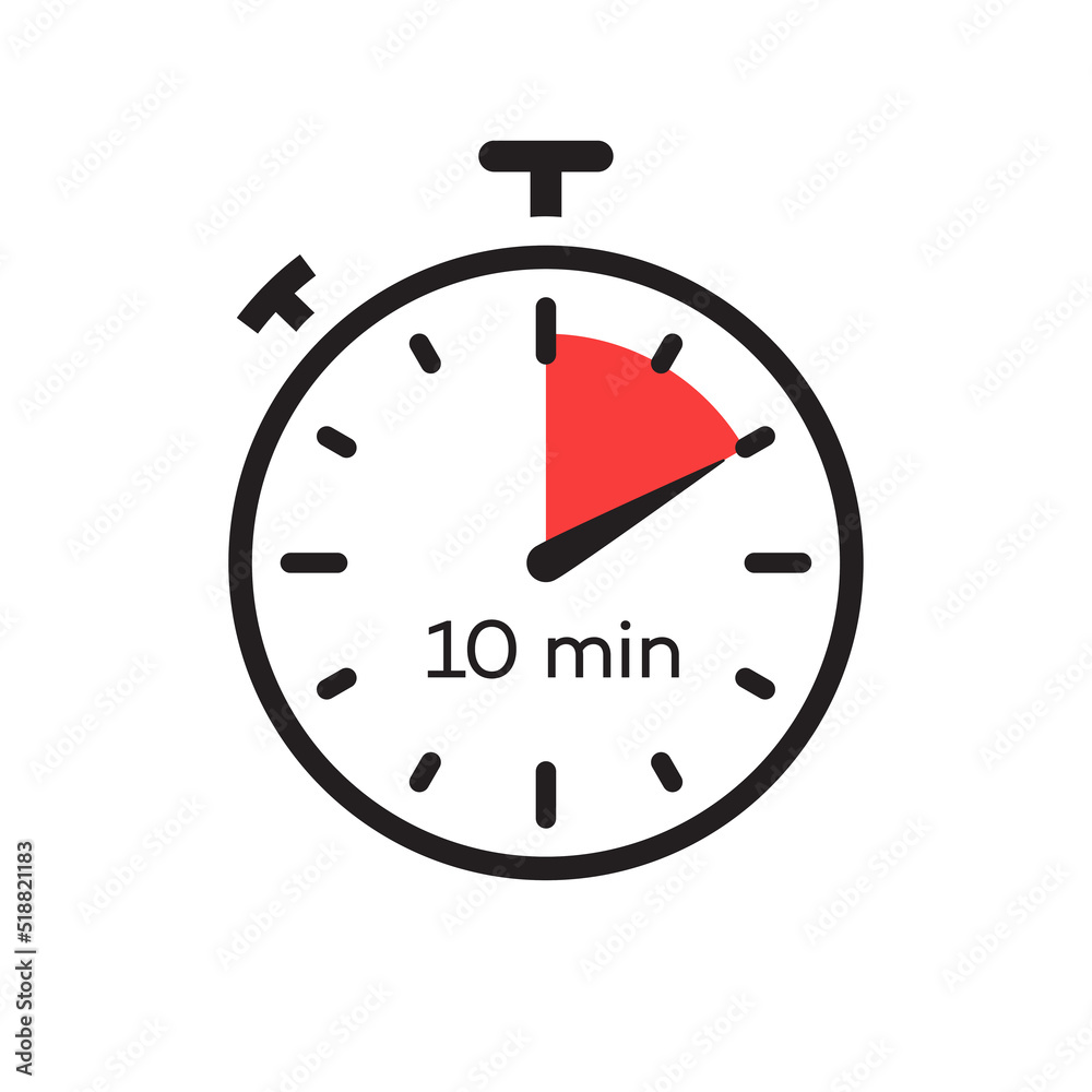 10 minutes timer symbol color style isolated on background. Clock, stopwatch, cooking time label. Vector 10 Stock Vector | Adobe Stock
