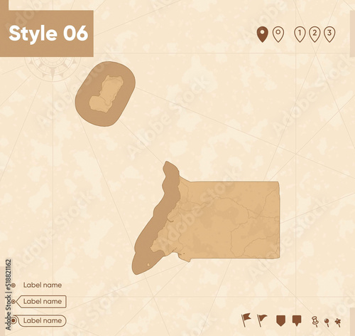 Equatorial Guinea - map in vintage style, retro style map, sepia, vintage. Vector map.