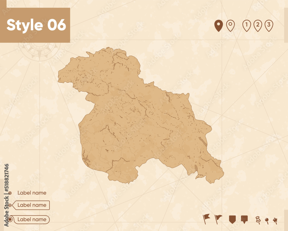 Jammu And Kashmir, India - map in vintage style, retro style map, sepia, vintage. Vector map.