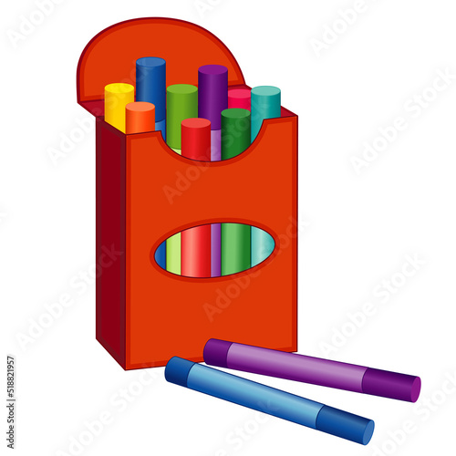 Chalk, Box of  Multi-color Chalk Sticks for education, back to school, scrapbooks, home and office projects, isolated on white background