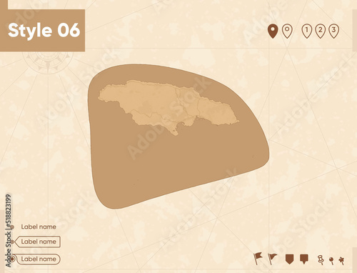 Jamaica - map in vintage style, retro style map, sepia, vintage. Vector map.
